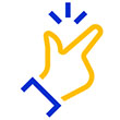 Stylized icon of a yellow hand snapping fingers, with blue accents and three motion lines suggesting action. Represents a quick or easy action.