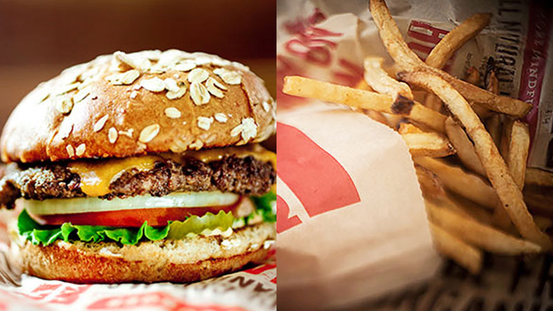 Fancy hamburger and an order of french fries.